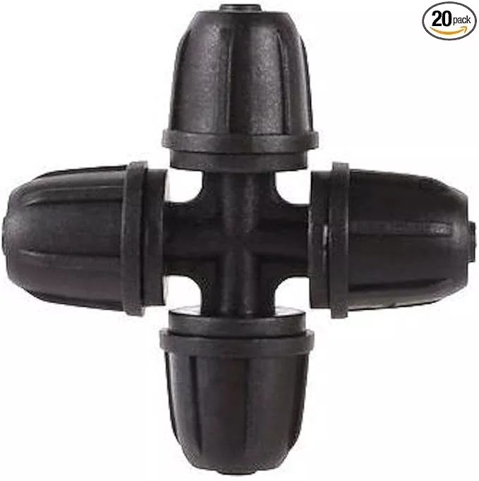 20-pack-quick-connect-locking-1-4-drip-irrigation-tee-4-way-cross-upgraded-coupl 20-Pack Quick-Connect Locking 1/4" Drip Irrigation Tee 4-Way Cross, Upgraded Coupling Connectors, Tee Fittings for 1/4 Inch Irrigation Tubing, Drip Kit (Cross - 20 Pack)