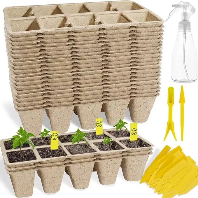 200cells-seedling-start-trays-with-drain-holes-20pcs-peat-pots-seedling-pots-bio 200Cells Seedling Start Trays with Drain Holes,20pcs Peat Pots Seedling Pots Biodegradable,Seedling Starter Kit,Organic Germination Plant Starter Trays(200xLabels,2xTransplant Tools,1xSpray Bottle)