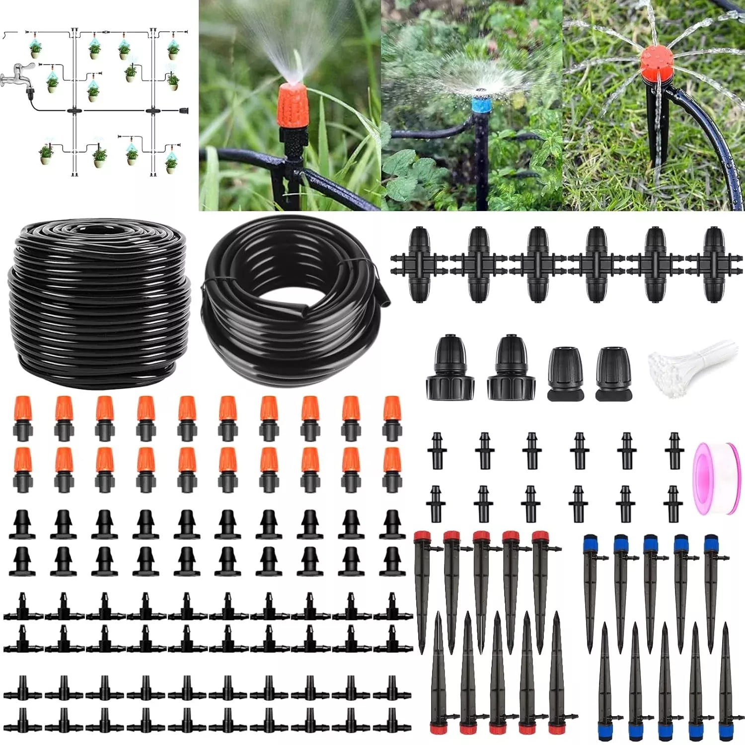 200ft-40ft-drip-irrigation-system-garden-watering-system-with-8-11mm-main-tubing 200FT+40FT Drip Irrigation System, Garden Watering System with 8/11mm Main Tubing 4/7mm Distribution Irrigation Tubing and Accessories, Irrigation System for Garden, Greenhouse, Yard, Lawn, Plant