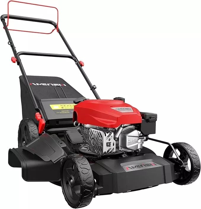 21" Gas Lawn Mower, Self-propelled Lawn Mower 3-in-1, 170cc OHV Engine with Forced Air Cooling, 6 Cutting Heights, 1.4-Bushel Grass Catcher