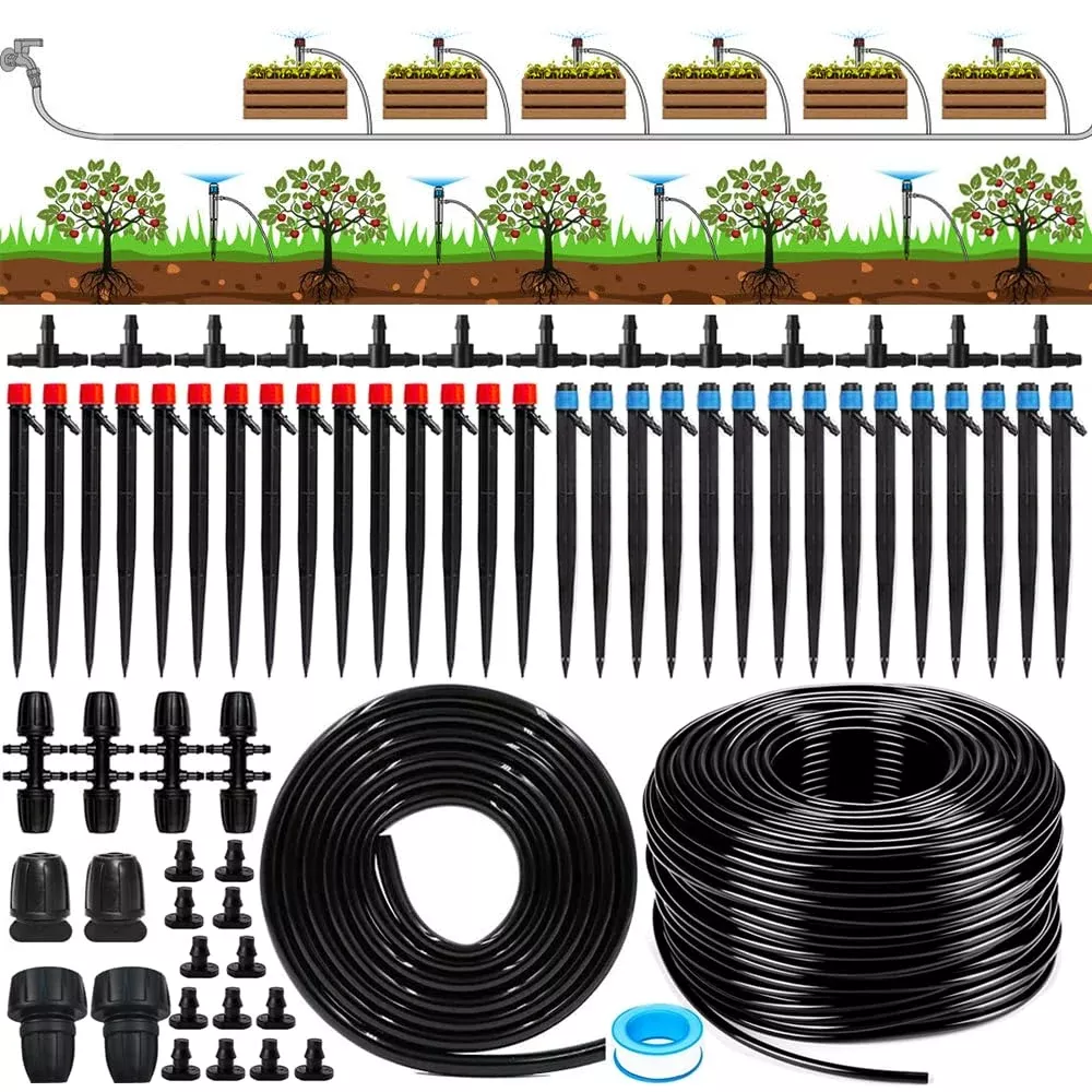 236ft-quick-connect-drip-irrigation-kit-garden-watering-system-diy-automatic-irr 236FT Quick Connect Drip Irrigation Kit, Garden Watering System DIY Automatic Irrigation Equipment Kit for Lawn Raised Bed Greenhouse Plant Watering with 1/4'' Tubing, Drip Emitter, Connector