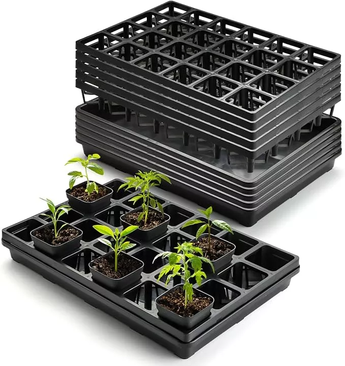 24-cell-nursery-pots-trays-17-x11-x2-with-plastic-flat-seed-starter-trays-durabl 24 Cell Nursery Pots Trays (17"x11"x2") with Plastic Flat Seed Starter Trays, Durable Carrying Seedling Starter Tray, Reusable Planting Trays for Holding 2.7 inch Nursery Pots, 3 Sets Combo