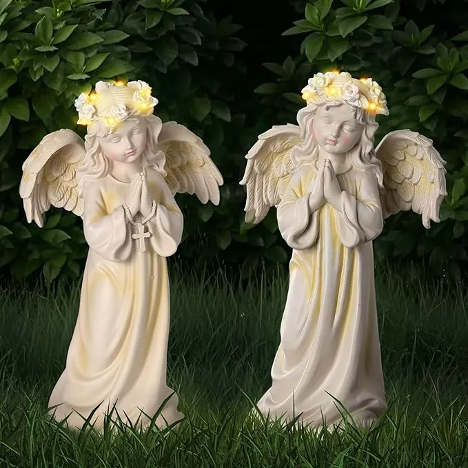 2pcs-angel-garden-statue-warm-light-solar-garden-decor-waterproof-outdoor-garden 2pcs Angel Garden Statue, Warm Light Solar Garden Decor,Waterproof Outdoor Garden Decor Praying Angel Figurine Sculpture for Mom or Birthdays, Lawn Yard Patio, Sympathy Gift, White