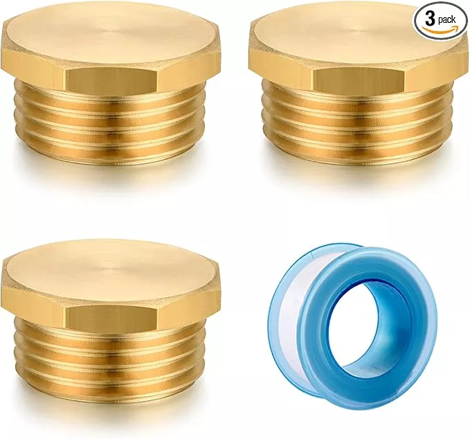 3/4" GHT Male Brass Pipe Plug Outer Garden Hose Male Threaded End Cap Plug Garden Irrigation Pipe Fittings Water Tubing Stopper （6 PCS）