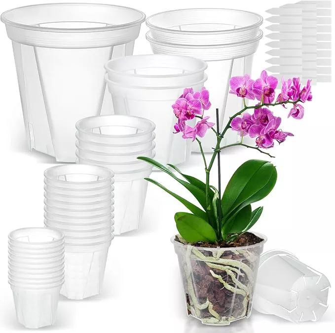 3-9-9-4-inch-big-size-clear-nursery-pots-with-drainage-6-sizes-30-packs-nursery- 3.9-9.4 Inch Big Size Clear Nursery Pots with Drainage, 6 Sizes 30 Packs Nursery Garden Pots with 30 Plant Labels for Seedling Plants, Nursery Pots Variety for Indoor Outdoor Seed Starter Flower Pots