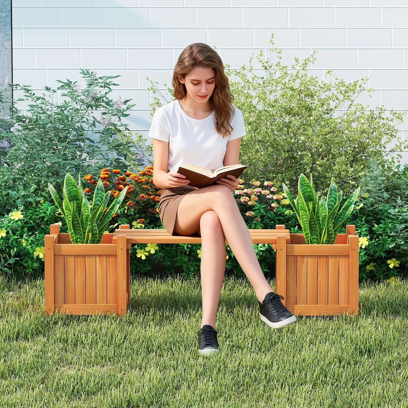 3-in-1-outdoor-planter-box-with-bench-2-person-outdoor-bench-with-2-side-garden- 3-in-1 Outdoor Planter Box with Bench 2-Person Outdoor Bench with 2 Side Garden Beds-Orange