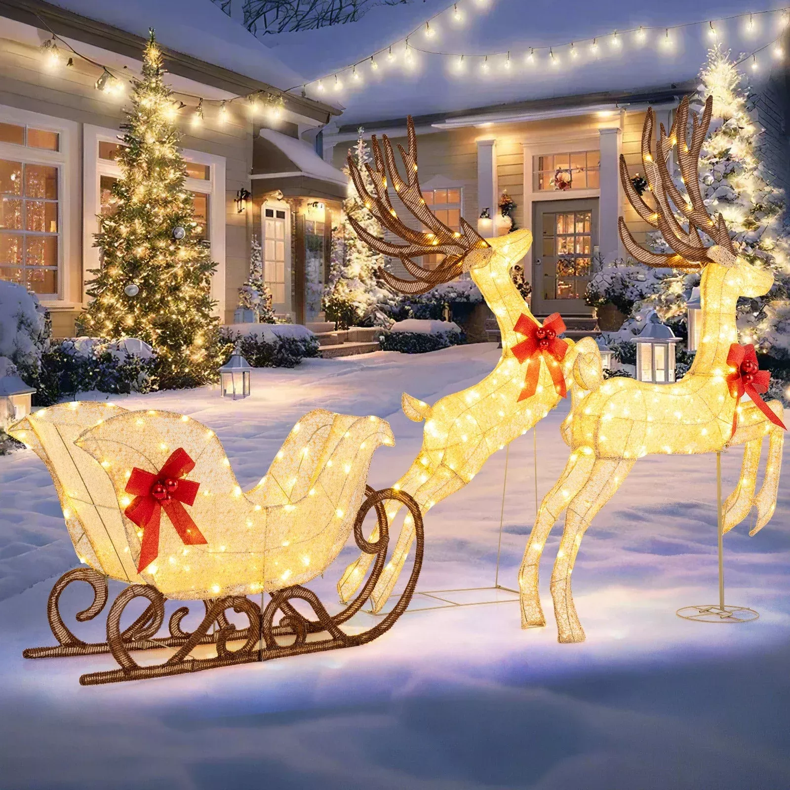3-piece-christmas-lighted-reindeer-sleigh-set-lawn-garden 3-Piece Christmas Lighted Reindeer and Sleigh Set for Lawn & Garden