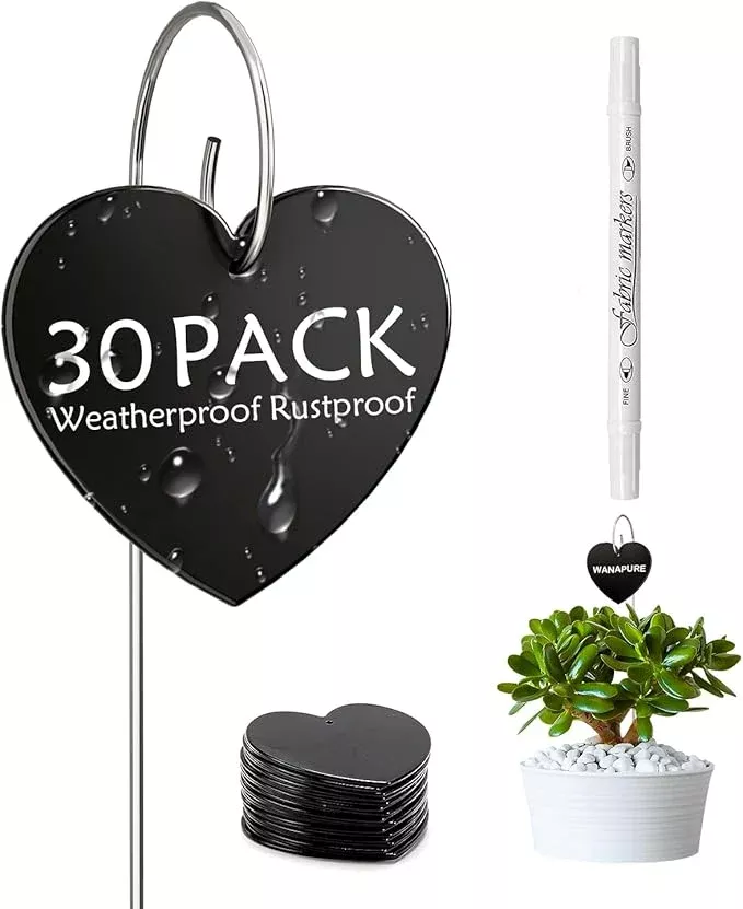 30-pack-iron-metal-heart-shaped-garden-markers-weatherproof-metal-plant-labels-l 30-Pack Iron Metal Heart Shaped Garden Markers Weatherproof Metal Plant Labels Large Planting Seedling Stake Signs, for Seedlings Herbs Vegetable Greenhouse Gifts with White Marker Pen Labels