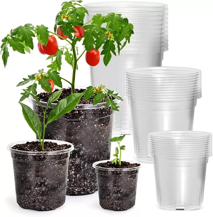 30 Packs 6.7/5/4 Inch Reinforced Clear Nursery Pots with Drainage Hole, Transparent Variety Pack Plastic Plant Pot Seedling Planter Seed Starter Flower