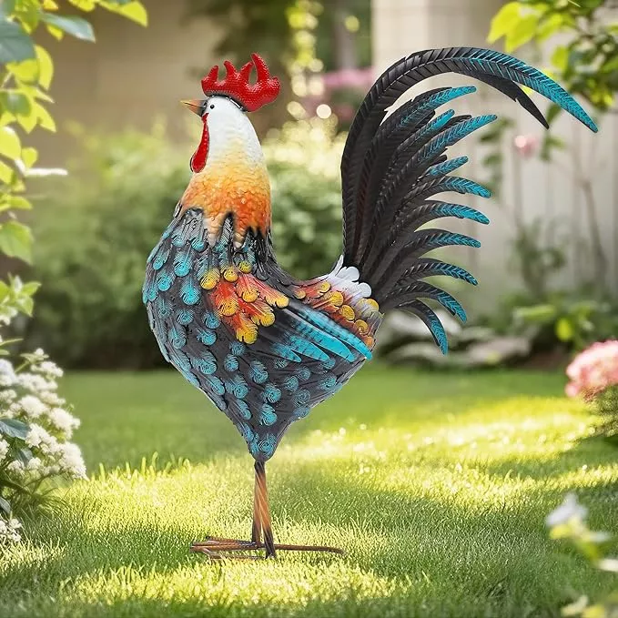32-large-metal-rooster-decor-outdoor-garden-statues-metal-chicken-sculpture-back 32" Large Metal Rooster Decor, Outdoor Garden Statues, Metal Chicken Sculpture for Backyard Patio Kitchen Decor