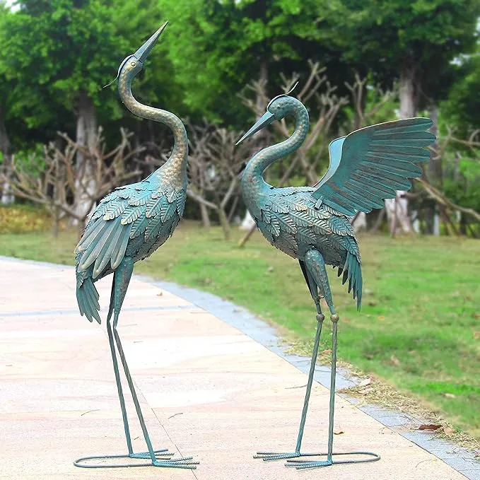 33-37-inch-metal-crane-garden-statue-d-cor-bird-garden-sculpture-statues-outdoor 33-37 Inch Metal Crane Garden Statue Décor, Bird Garden Sculpture & Statues, Outdoor Decoration for Yard Patio Lawn Backyard Pool, Vintage Spread Wings Crane, Set of 2