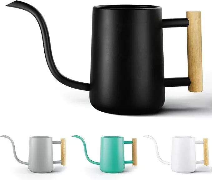 35-ounce-metal-small-indoor-watering-can-with-long-spout-real-wood-handle-house- 35 Ounce Metal Small Indoor Watering Can with Long Spout & Real Wood Handle for House Plants, Succulents, Cacti & Seedlings - Black Long Spout Watering Can Indoor Plants - Gentle Flow & No Spills