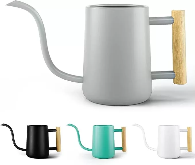 35-oz-metal-small-indoor-watering-can-with-long-spout-real-wood-handle-house-pla 35 oz Metal Small Indoor Watering Can with Long Spout & Real Wood Handle for House Plants, Succulents, Cacti & Seedlings - White Long Spout Watering Can Indoor Plants - Stylish, Gentle Flow, No Spills