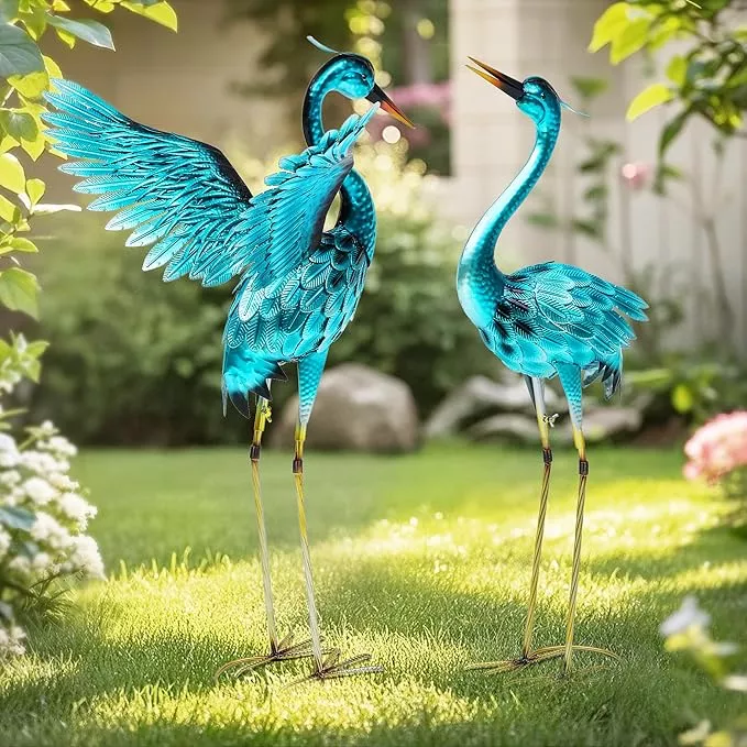 36-75-metal-crane-garden-statue-handmade-oversize-heron-sculptures-with-stable-g 36.75" Metal Crane Garden Statue - Handmade Oversize Heron Sculptures with Stable Ground Stakes, Backyard Large Bird Decoration, Metal Garden Art.