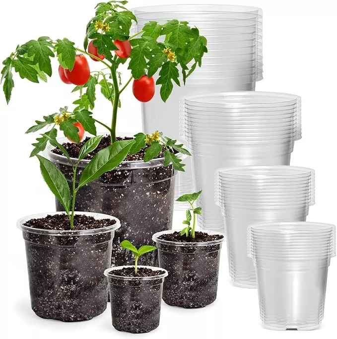 36-packs-6-7-5-4-3-5-inch-reinforced-clear-nursery-pots-with-drainage-hole-trans 36 Packs 6.7/5/4/3.5 Inch Reinforced Clear Nursery Pots with Drainage Hole, Transparent Variety Pack Plastic Plant Pot Seedling Planter Seed Starter Flower