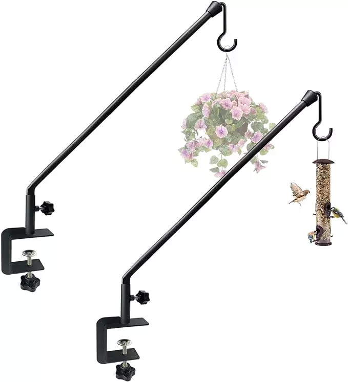 38 Inch Extended Reach Deck Hook Hanger for Railing, Heavy Duty Outdoor Plant Hook Holder for Hanging Bird Feeder Flower Basket Planter or Lanterns, 1 Pack