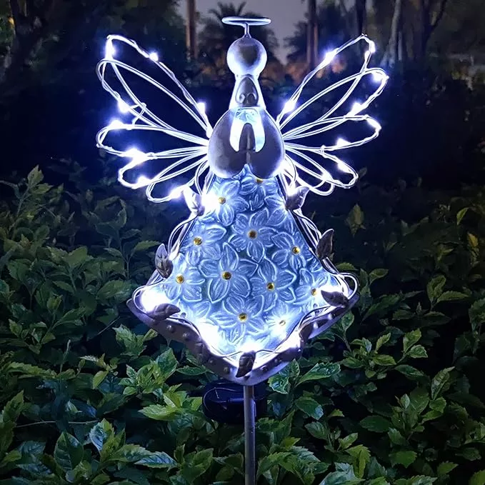 38inch-angel-solar-lights-outdoor-decorative-metal-glass-angel-hydrangea-flower- 38Inch Angel Solar Lights Outdoor Decorative-Metal&Glass Angel Hydrangea Flower Garden Stake Lawn Light- Waterproof 30 Warm White LED for Remembrance Gifts & Sympathy Gifts(White)