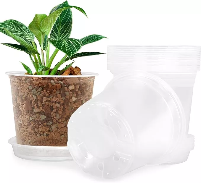 4-5-6-7-inch-clear-nursery-pots-plants-with-sacuers-15-pack-plastic-flower-pots- 4/5/6/7 Inch Clear Nursery Pots for Plants with Sacuers 15 Pack, Plastic Flower Pots with Drainage Holes, Variety Pack Seedlings Garden Pot for Indoor Outdoor (5 inch)