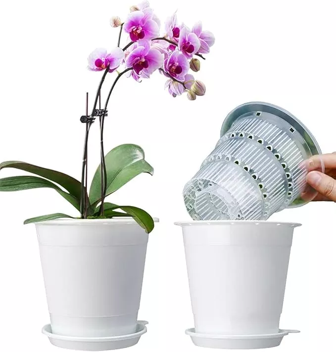 4-inch-clear-orchid-pots-with-holes-match-white-plastic-orchid-planter-set-2-dou 4 inch Clear Orchid Pots with Holes Match White Plastic Orchid Planter,Set of 2,Double Layer Plant Nursery Pots Own Scientific Controlling Roots Technology