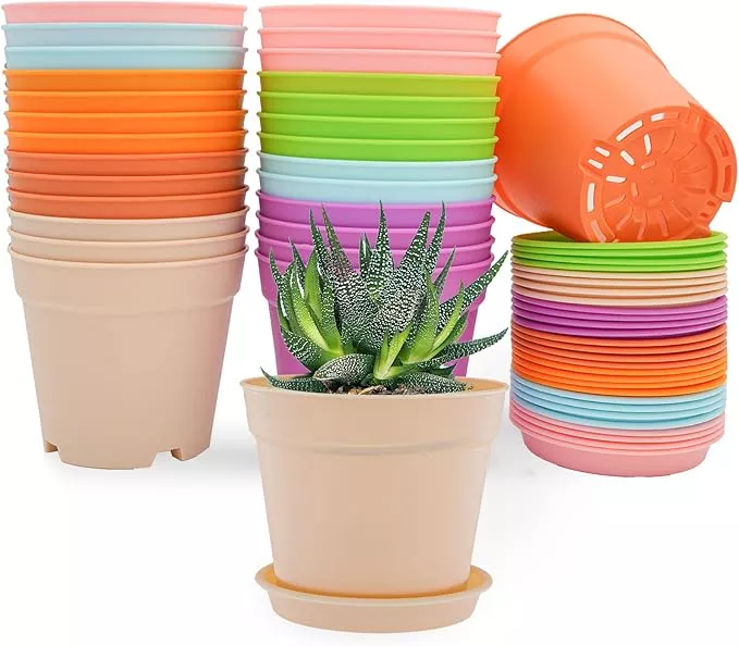 4-inch-plant-pots-28-pack-small-plastic-planters-with-drainage-holes-saucers-flo 4 inch Plant Pots, 28 Pack Small Plastic Planters with Drainage Holes and Saucers for Flowers Plants, Succulents, Seed Starting Pots, Colorful