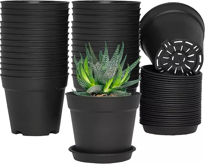 4-inch-small-plant-pots-28-pack-plastic-planters-with-drainage-holes-saucers-flo 4 inch Small Plant Pots, 28 Pack Plastic Planters with Drainage Holes and Saucers for Flowers Plants, Succulents, Seed Starting Pots, Terracotta