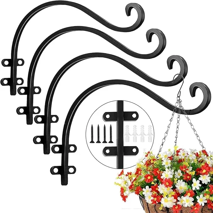 4-pack-heavy-duty-plant-hanger-bracket-12inch-hanging-brackets-plants-outdoor-in 4 Pack Heavy Duty Plant Hanger Bracket, 12Inch Hanging Brackets for Plants Outdoor and Indoor, 80lbs Holding Capacity Metal Plant Wall Hooks, Black Hanging Plant Brackets for Flower Wind Bird Feeder