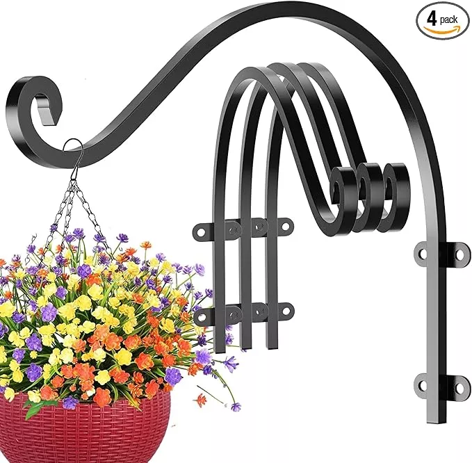 4-pack-heavy-duty-plant-hanger-bracket-16inch-hanging-brackets-plants-outdoor-in 4 Pack Heavy Duty Plant Hanger Bracket, 16Inch Hanging Brackets for Plants Outdoor and Indoor, 80lbs Holding Capacity Metal Plant Wall Hooks, Black Hanging Plant Brackets for Flower Wind Bird Feeder
