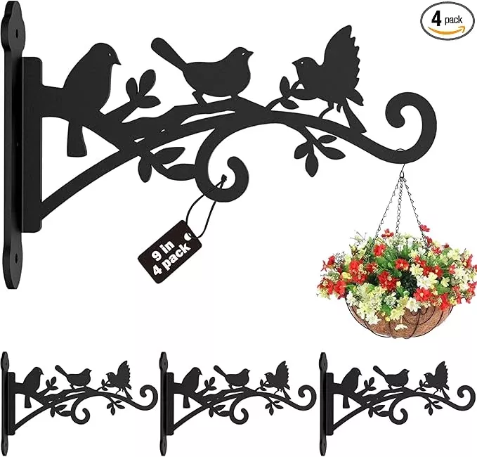 4-pack-wall-plant-hanger-9-in-heavy-duty-hanging-plant-bracket-metal-plant-hooks 4 Pack Wall Plant Hanger,9 in Heavy Duty Hanging Plant Bracket,Metal Plant Hooks for Outdoor or Indo or Hanging Flower Baskets,Solar Lanterns,Bird Feeder
