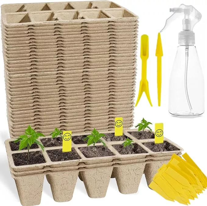 400cells-seedling-start-trays-with-drain-holes-40pcs-peat-pots-seedling-pots-bio 400Cells Seedling Start Trays with Drain Holes,40pcs Peat Pots Seedling Pots Biodegradable,Seedling Starter Kit,Organic Germination Plant Starter Trays(400xLabels,2xTransplant Tools,1xSpray Bottle)