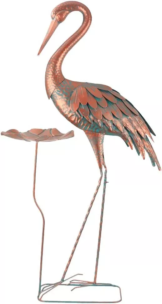 42-crane-garden-statue-heron-outdoor-statue-sculpture-with-lotus-leaf-metal-hero 42'' Crane Garden Statue, Heron Outdoor Statue & Sculpture with Lotus Leaf, Metal Heron Yard Art Decor for Garden, Yard, Lawn, Pond (Brown & Blue)