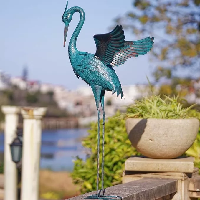 44-blue-heron-garden-statue-large-crane-outdoor-statue-crane-metal-yard-art-outs 44'' Blue Heron Garden Statue, Large Crane Outdoor Statue, Crane Metal Yard Art for Outside Backyard, Pond, Patio, Lawn Decor