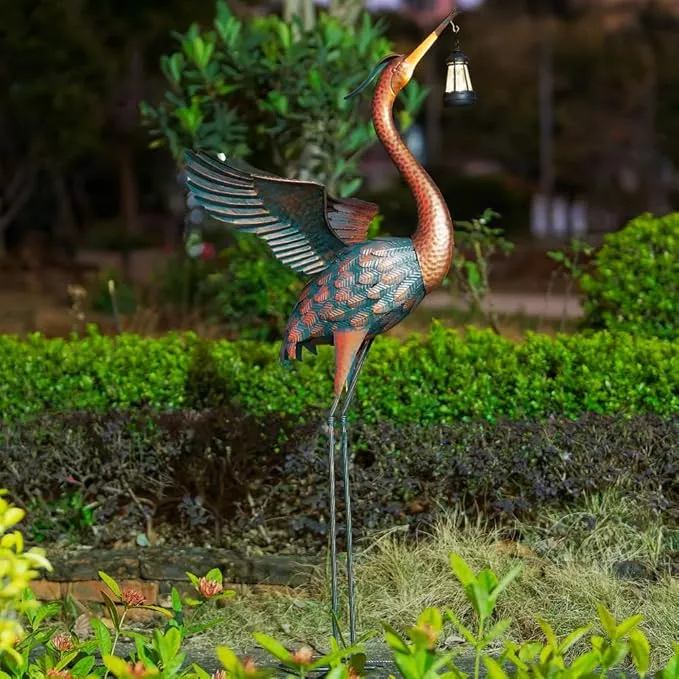 48-heron-garden-statue-large-crane-outdoor-statue-with-solar-lantern-crane-bird- 48'' Heron Garden Statue, Large Crane Outdoor Statue with Solar Lantern, Crane Bird Metal Yard Art for Outside Backyard, Pond, Porch Decor