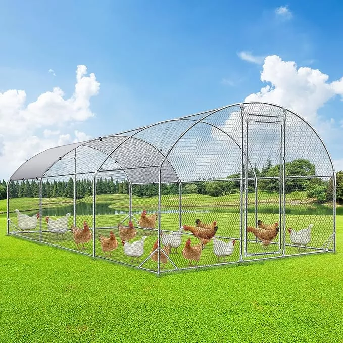4ever2buy-large-metal-chicken-coop-with-run-walk-in-poultry-cage-chicken-runs-ho 4ever2buy Large Metal Chicken Coop with Run Walk-in Poultry Cage Chicken Runs House Pen Cage Dome Roofed Chicken Coops with Anti-Ultraviolet Cover for Outdoor Backyard Farm Use 9.5'W x 19.3'L x 6.3'H