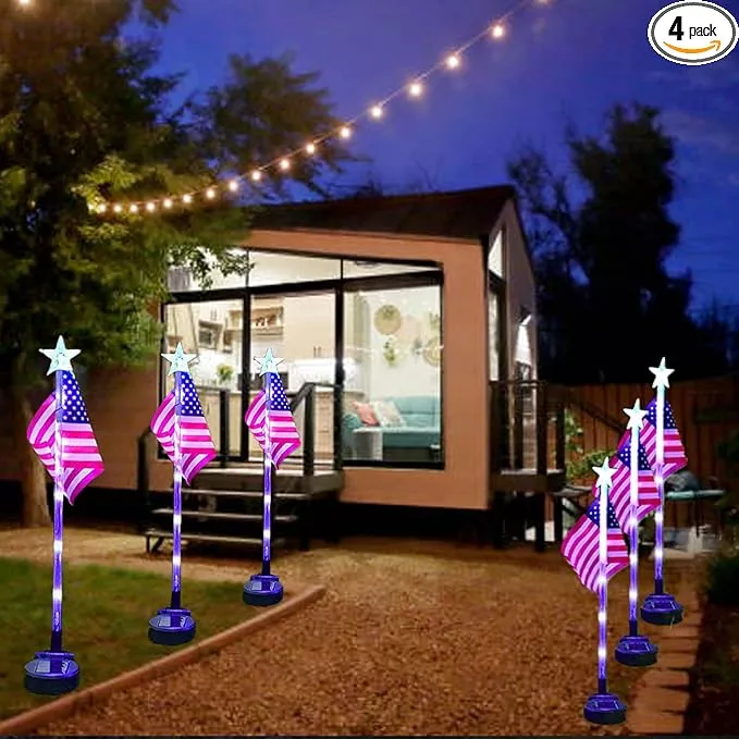 4pcs-american-flag-lights-4th-july-solar-patriotic-lawn-light-garden-stake-light 4PCS American Flag Lights 4th of July Solar Patriotic Lawn Light, Garden Stake Light LED Landscape Light Pathway Light for Independence Day Memorial Day Decor(Color Changing-Star)