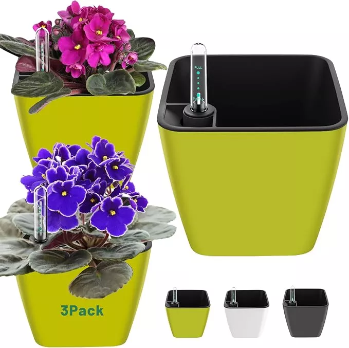 5-inch-self-watering-planters-indoor-plants-3-pack-plastic-african-violet-self-w 5 inch Self Watering Planters for Indoor Plants 3 Pack Plastic African Violet Self Watering Flower Pots with Water Level Indicator for Herb House Plant Planting