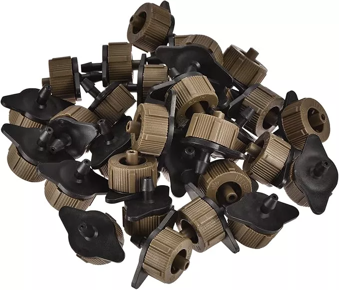50-pack-pressure-compensating-dripper-garden-irrigation-maintain-constant-flow-d 50 Pack Pressure Compensating Dripper - Garden Irrigation, Maintain Constant Flow & Drip Emitter, Apply to Outdoor Garden Lawn Tree (2 Gallon Per Hour, Black Brown)
