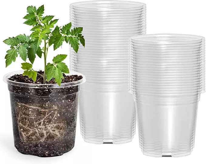 50-packs-4-inch-reinforced-clear-nursery-pots-with-drainage-hole-transparent-var 50 Packs 4 Inch Reinforced Clear Nursery Pots with Drainage Hole, Transparent Variety Pack Plastic Plant Pot Seedling Planter Seed Starter Flower