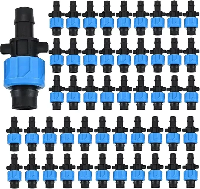 50-pcs-drip-irrigation-connector-drip-tape-fittings-drip-tape-connector-tubing-c 50 Pcs Drip Irrigation Connector, Drip Tape Fittings, Drip Tape Connector Tubing Coupling Barbed Locking Fitting Kit for 5/8" Drip Tape Sprinkler, 1/4" Barb Drip Irrigation Tools
