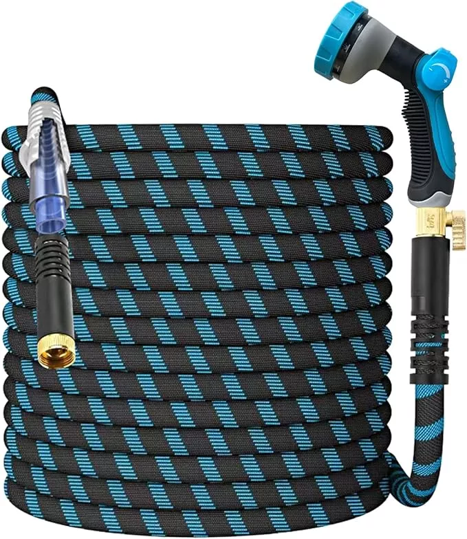50ft-non-expandable-garden-hose-flexible-water-hose-with-10-pattern-spray-nozzle 50Ft Non-Expandable Garden Hose, Flexible Water Hose with 10-Pattern Spray Nozzle, Lightweight Hose Pipe, Kink-Free, Leak-Proof, 3/4" Solid Metal Fittings