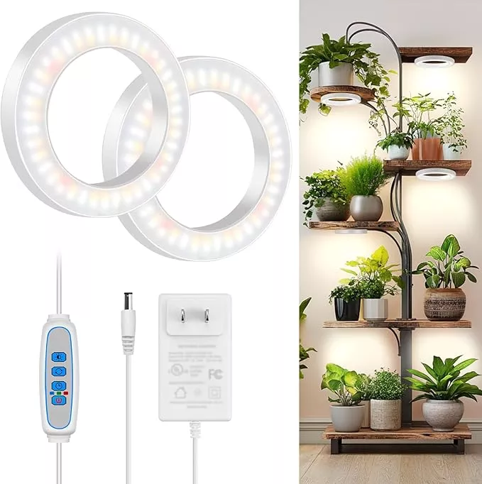 6" Ceiling Grow Lights for Indoor Plants, 168 LEDs Full Spectrum Grow Light, Halo Under Cabinet Plant Growing Lamp with 6/12/16H Auto Timer, 3 Spectrum Modes, 5 Brightness Levels (2-Head)