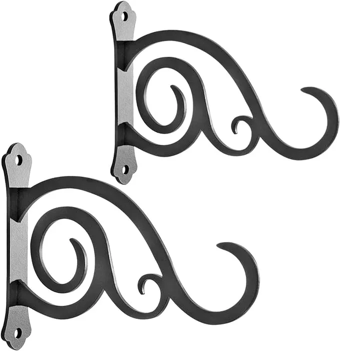 6-inch-outdoor-indoor-decorative-iron-lantern-wall-hooks-hangers-hanging-wind-ch 6-Inch Outdoor Indoor Decorative Iron Lantern Wall Hooks Hangers for Hanging Wind Chimes Hummingbird Feeders Candle Holders(Black, Set of 2)