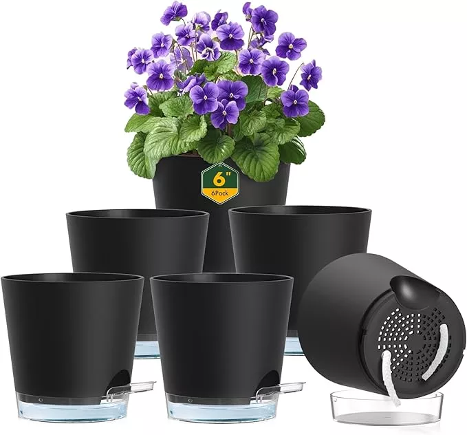 6-inch-self-watering-pots-indoor-outdoor-plants-6-pack-flower-plant-pots-with-dr 6 inch Self Watering Pots for Indoor Outdoor Plants, 6 Pack Flower Plant Pots with Drainage Holes and Clear Reservoirs, Visible Water Level, Plastic Planters with Wicking Rope, White
