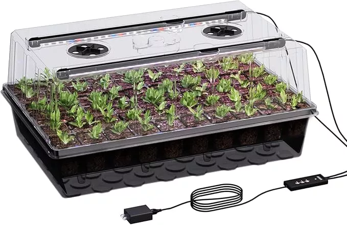 60-cell-self-watering-seed-starter-tray-with-grow-light-seed-starter-kit-with-4- 60-Cell Self-Watering Seed Starter Tray with Grow Light, Seed Starter Kit with 4.07” Humidity Dome, Indoor Seedling Starter Tray, Seed Starting Tray for Plant Germination, Seeds Growing