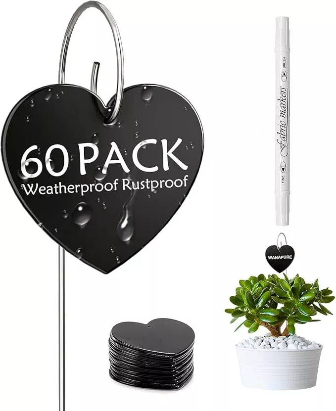 60-pack-iron-metal-heart-shaped-garden-markers-weatherproof-metal-plant-labels-l 60-Pack Iron Metal Heart Shaped Garden Markers Weatherproof Metal Plant Labels Large Planting Seedling Stake Signs, for Seedlings Herbs Vegetable Greenhouse Gifts with White Marker Pen Labels