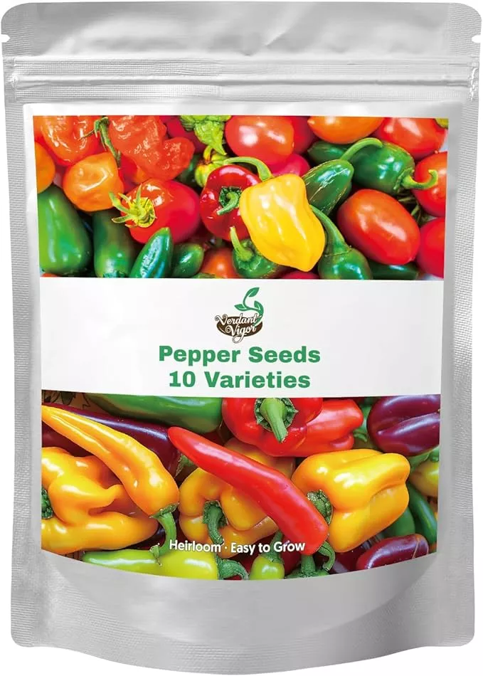600-pepper-seeds-heirloom-vegetable-seed-planting-indoor-outdoor-10-varieties-ho 600+ Pepper Seeds, Heirloom Vegetable Seed for Planting Indoor Outdoor, 10 Varieties Hot and Bell Pepper (Capsicum Annuum) Seeds Garden Kit, Non-GMO Home Fresh Food Hydroponic Veggie Supply