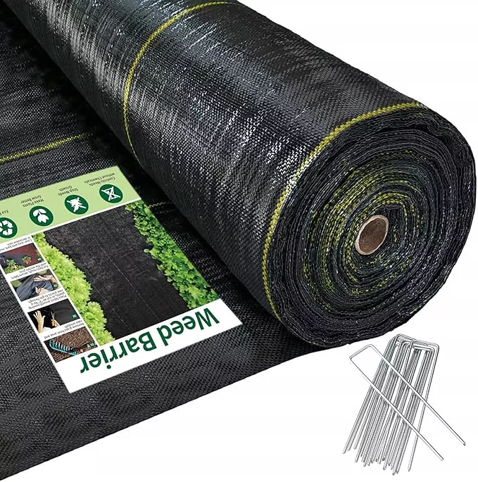 6ft-x100ft-black-weed-barrier-landscape-premium-fabric-heavy-duty-woven-ground-c 6ft x100ft Black Weed Barrier Landscape Premium Fabric-Heavy Duty Woven Ground Cloth with Superior Permeability Weed Control Convenient Design