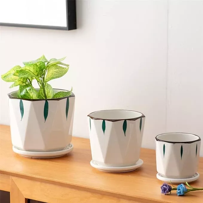 7-5-4-inch-plant-pots-indoor-hand-painting-ceramic-flower-planter-outdoor-set-3- 7 5 4 inch Plant Pots for Indoor, Hand Painting Ceramic Flower Planter Outdoor Set of 3 with Drainage and Saucer, Succulent Pots for Mom Family