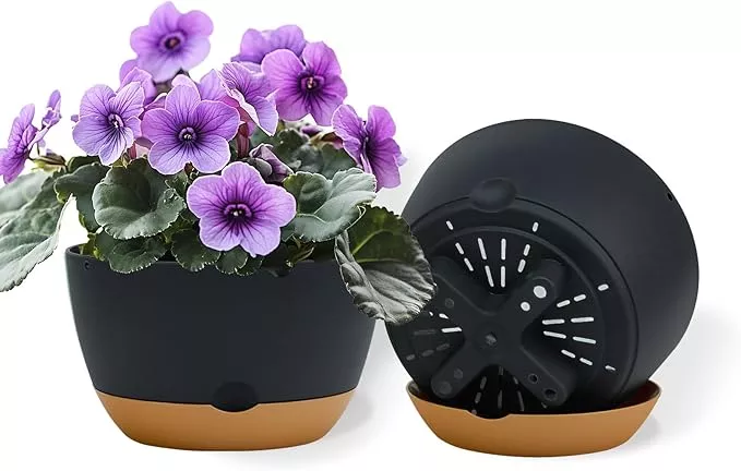 8-inch-pots-indoor-plants-self-watering-planters-with-drainage-saucers-plastic-o 8 Inch Pots for Indoor Plants, Self Watering Planters with Drainage and Saucers, Plastic Outdoor Flower Pot, Set of 2, Green