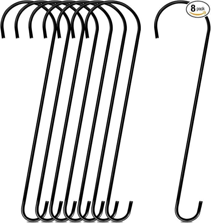8-pack-24-inch-large-tree-branch-hooks-long-s-hooks-hanging-plants-bird-feeder-h 8 Pack 24 Inch Large Tree Branch Hooks Long S Hooks for Hanging Plants, Bird Feeder Hook for Tree, Metal Garden Hooks for Hanging Baskets, Plants, Lanterns Outdoor and Indoor Uses (Black)