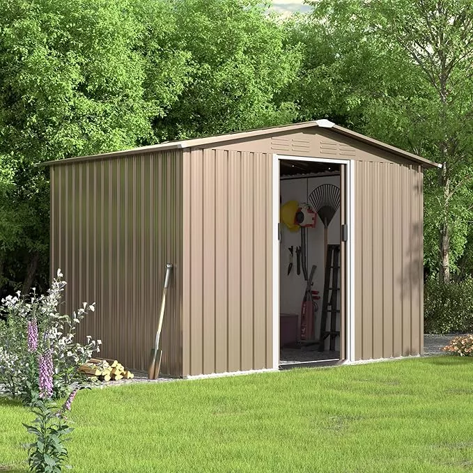 8ft-x-6ft-metal-outdoor-storage-shed-utility-tool-shed-storage-house-w-lockable- 8FT x 6FT Metal Outdoor Storage Shed,Utility and Tool Shed Storage House w/Lockable Sliding Doors & Air Vent,Garden Shed for Backyard,Garden,Patio,Lawn